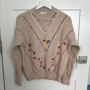 One of a kind calligraphie cable knit floral colorful sweater super cute custom